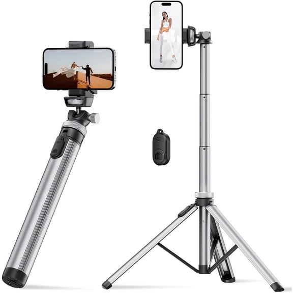 Metal 67" Phone Tripod Stand with Remote & Lightweight Camera Stand, Sturdy Extendable Cell Phone Tripod for Phone 15 Pro Max 14 13 12/Android