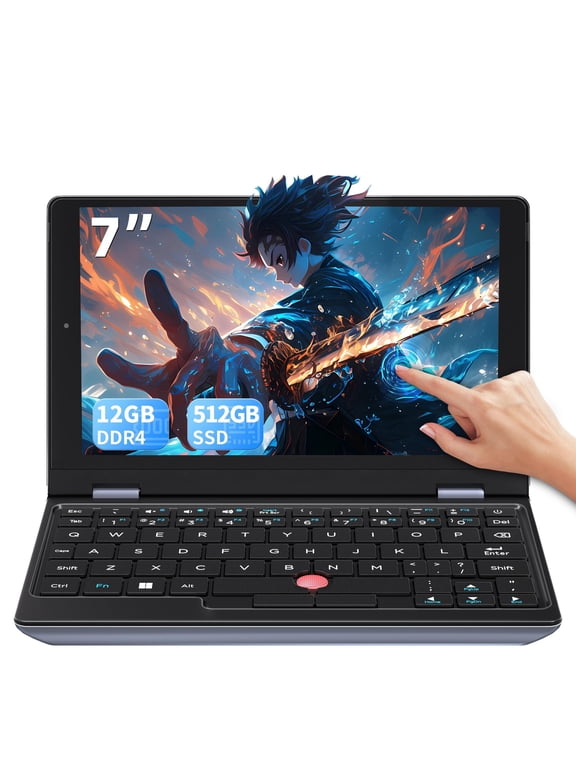 7-inch HD mini Touchscreen Laptop, Celeron J4105, 12GB RAM, 512GB SSD, Win 11 Pro, All-Metal Design – Portable Computer for Business & Students, WiFi, USB 3.0, Mini HDMI, TF Card