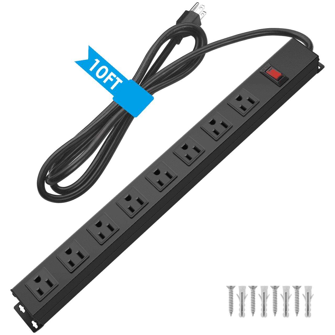 VILONG 10ft Power Strip Surge Protector Wall Mount with Long Cord, 8 Outlet, 15A 1875W 1200J, Adapter Plugs for Shop , ETL Certified, Black