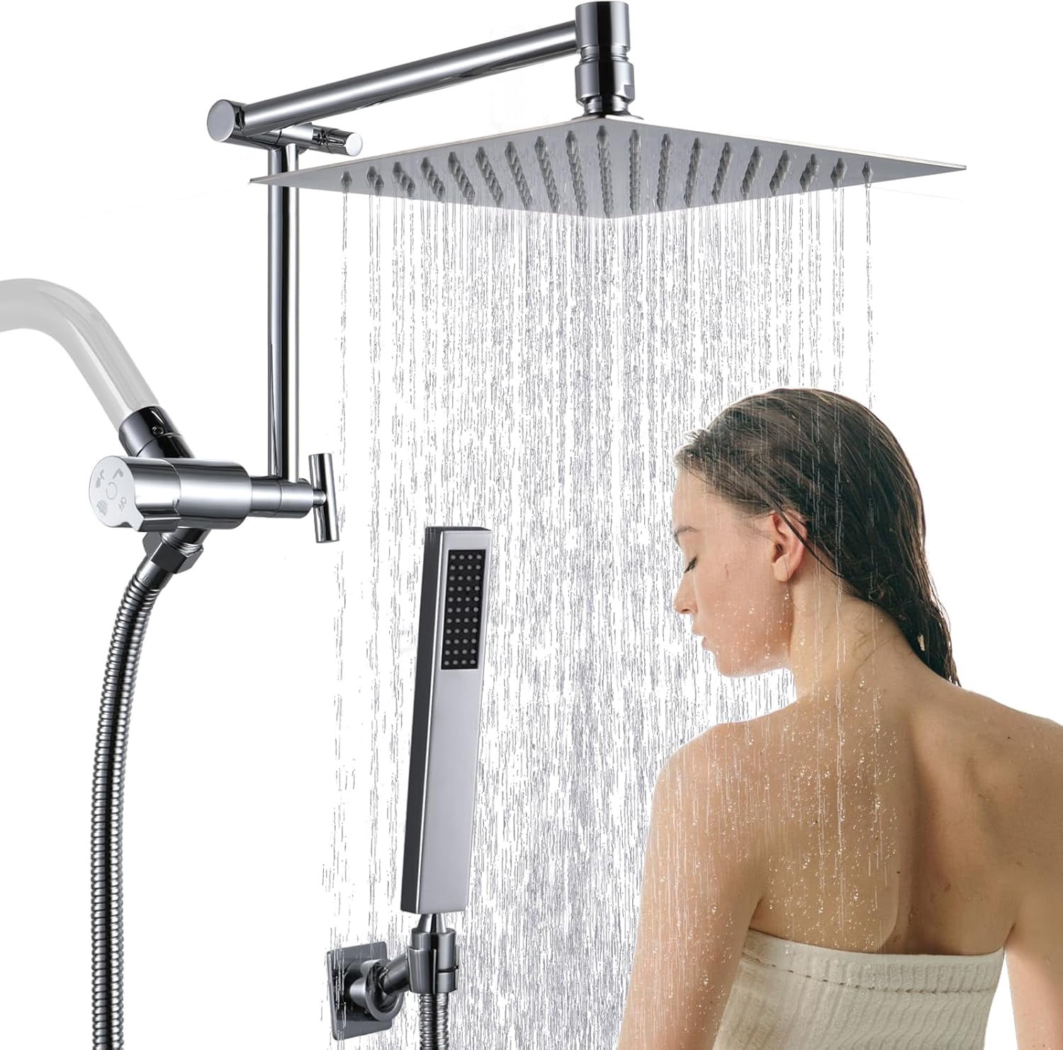 All Metal 8" Rain Shower Head with Handheld Spray Combo, 4-Mode Shower ...