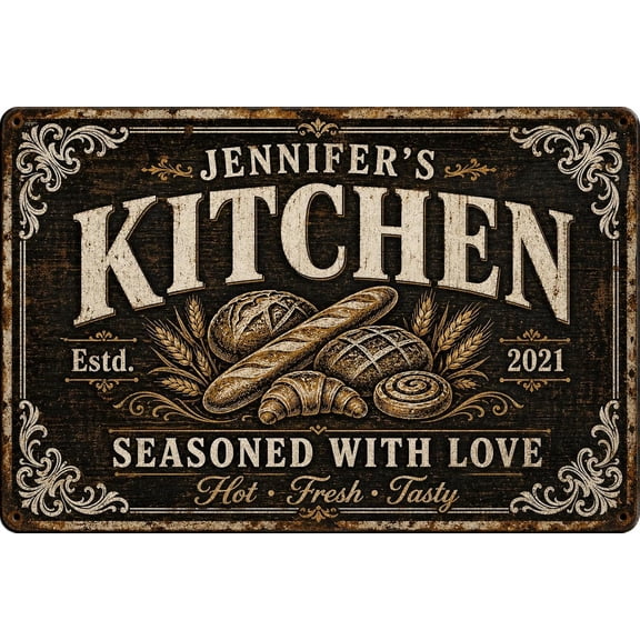 Metal 8x12 Inch Personalized Funny Kitchen Sign with Custom Name
