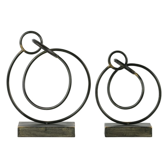 Metal Abstract Sculpture with Rectangular Base, Set of Two, Gray