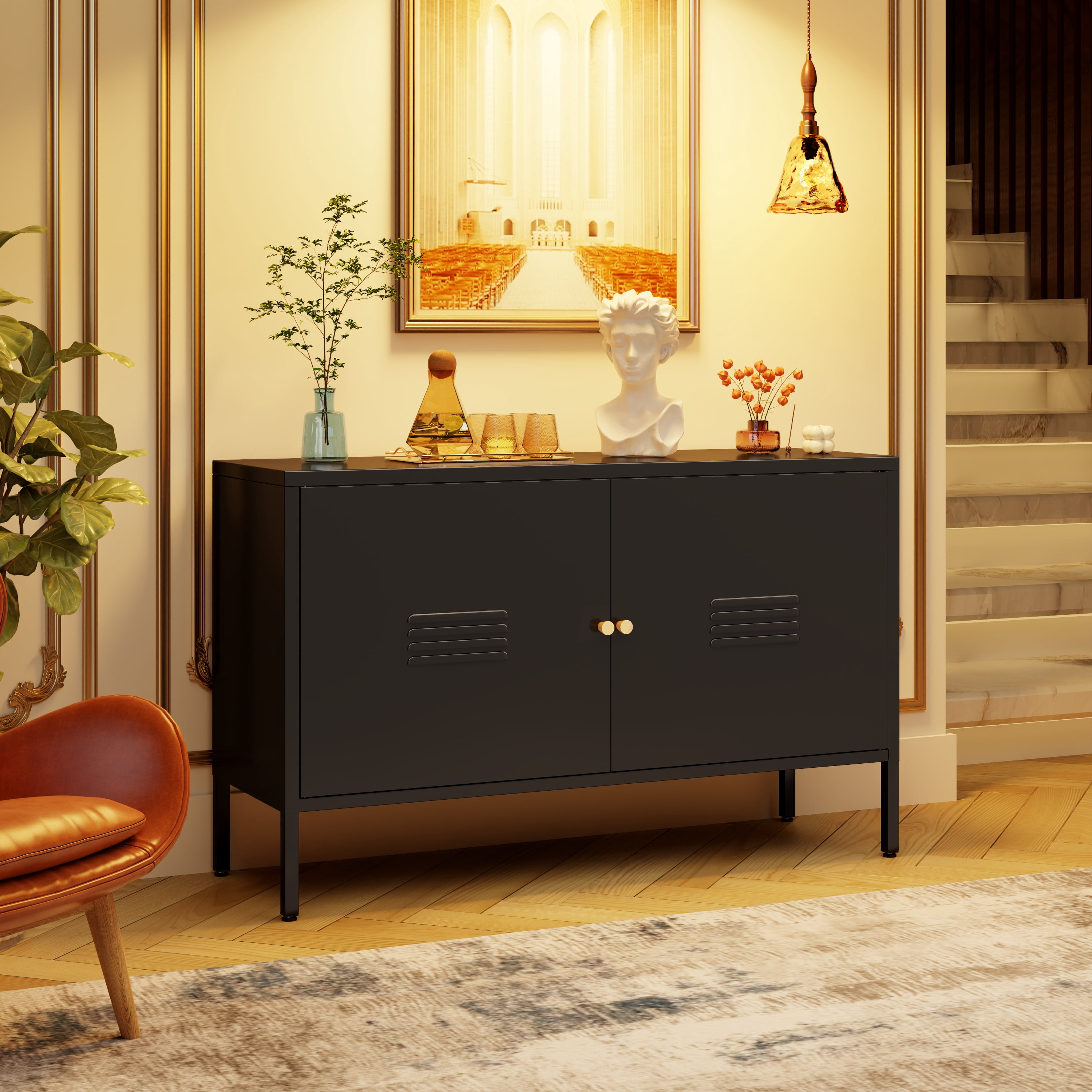 Metal Accent Storage Cabinet for Bed Room,Living Room,Home,Hotel,Office,Garage,2-Tier, Removable Shelf