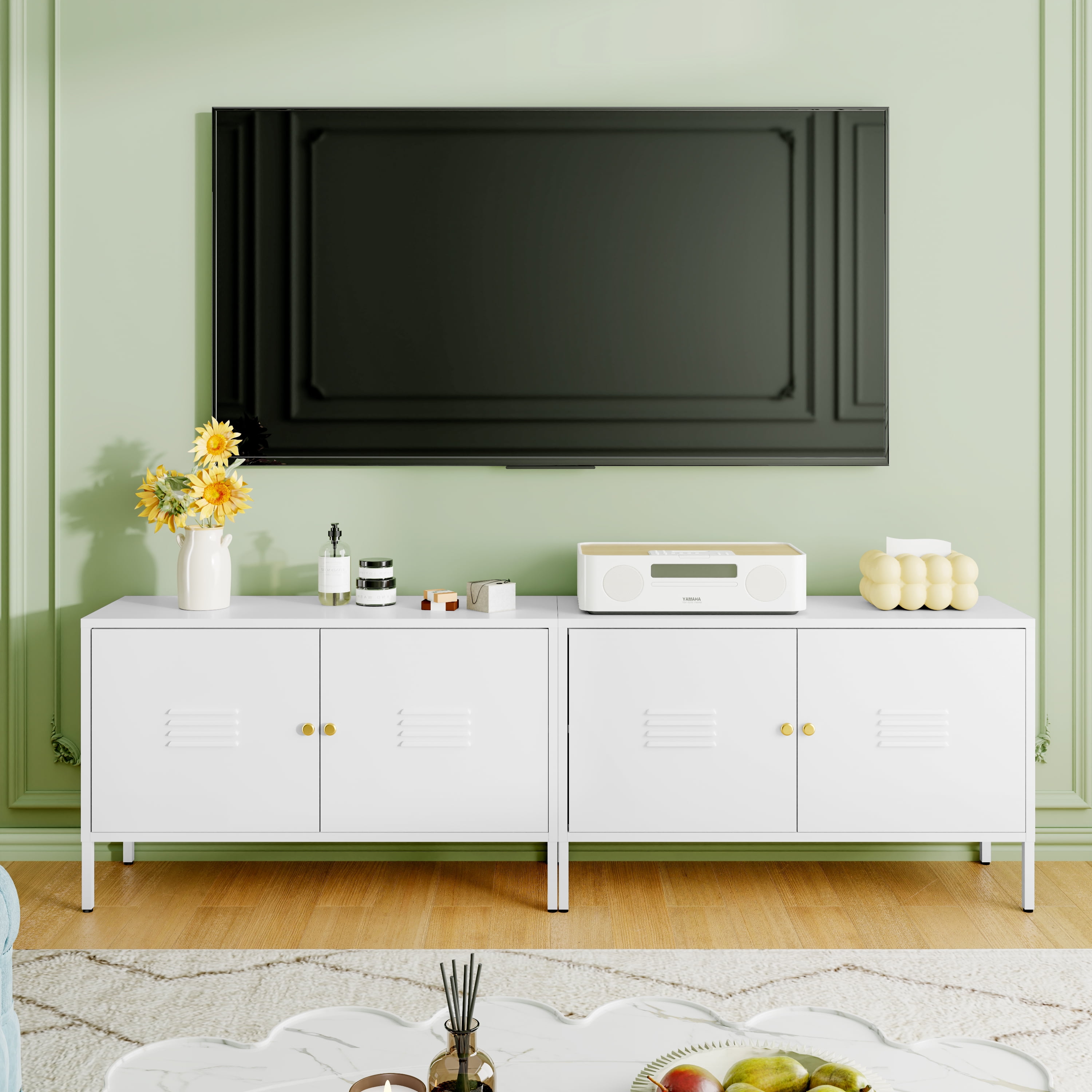 Metal Accent Storage Cabinet for Bed Room,Living Room,Home,Hotel,Office,Garage,2-Tier, Removable Shelf