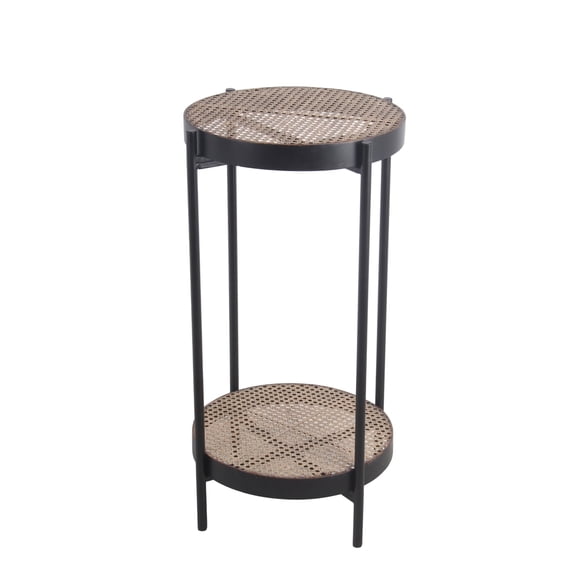 Metal Accent Table with Mesh Design Shelf and Top, Brown and Black - Saltoro Sherpi