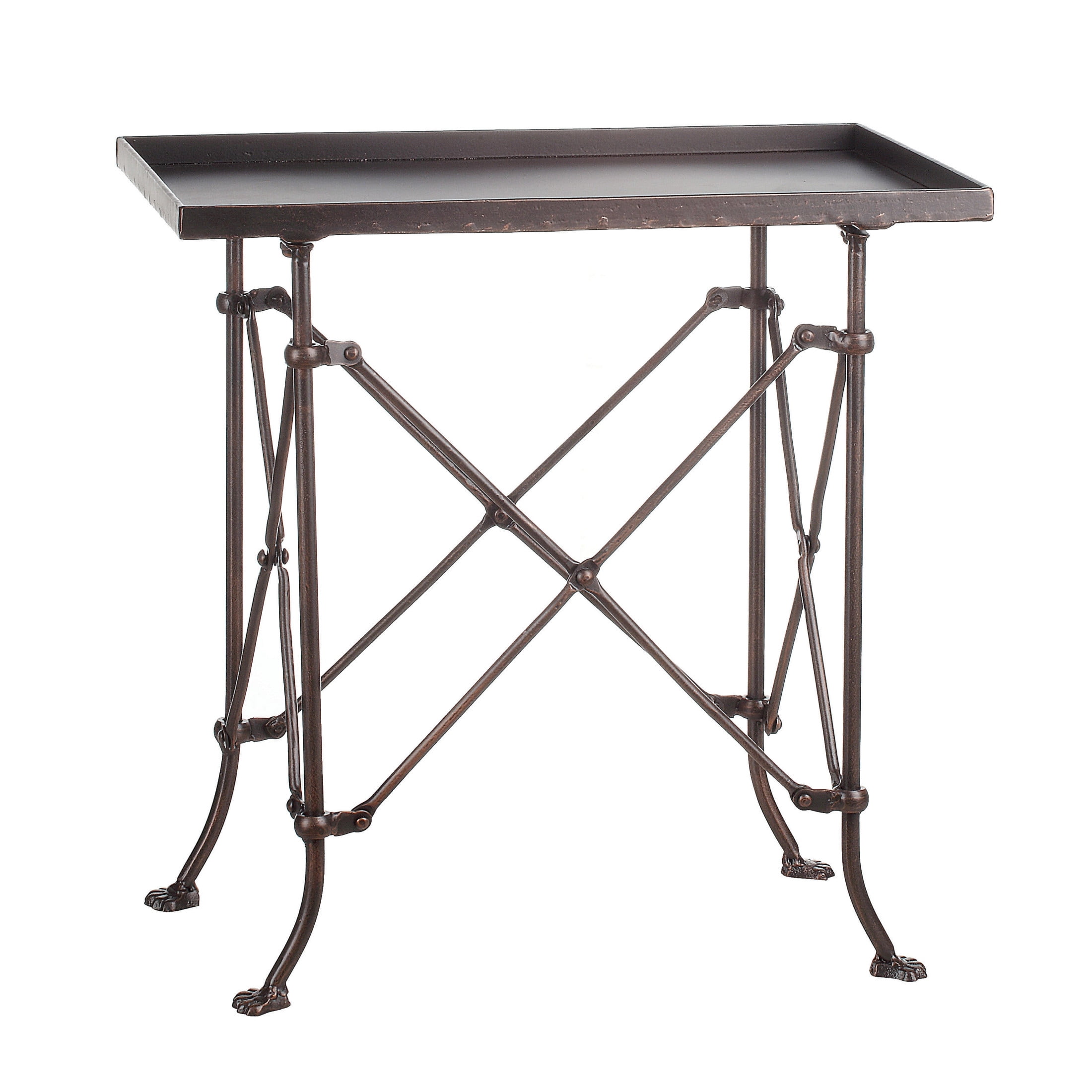 Rustic Bronze-Finish Metal Accent Table with Claw Feet