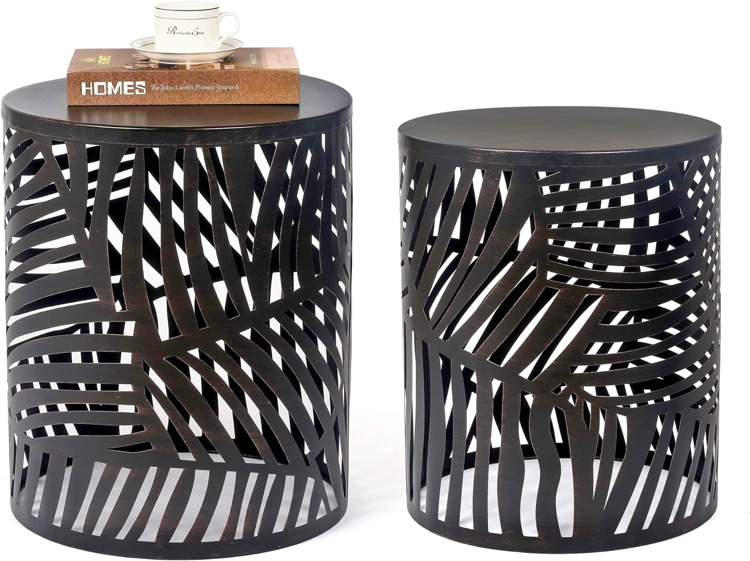 Metal Accent Tables Set of 2, Nesting Coffee Table Modern Round End ...