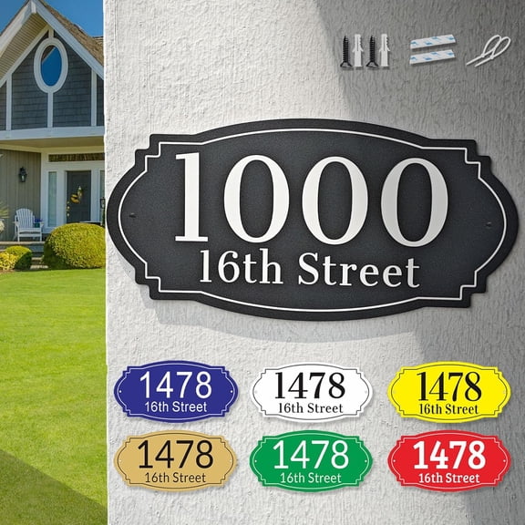 Metal Address Signs for Houses, Rustproof Aluminum House Numbers for Outside Door, Mailbox Plaque for Outdoor, Custom Home Address Yard Signs, 12x6/16x8 Inch, 12 Colors