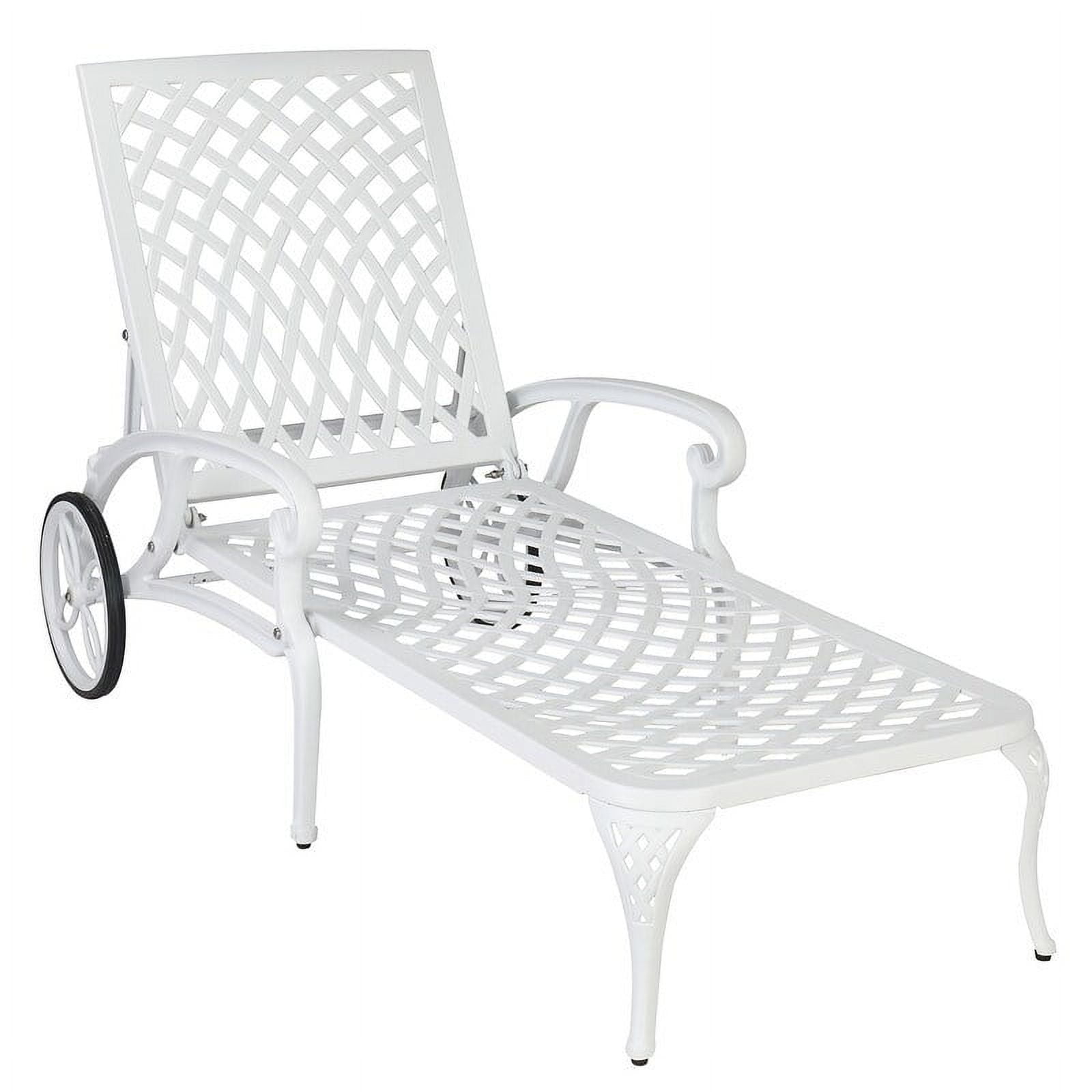 White Cast Aluminum Outdoor Chaise Lounger with Adjustable Backrest