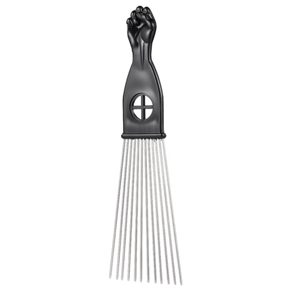 Metal Afro Comb African American Pick Comb for Curly Hair - Black Fist Handle Styling Tool