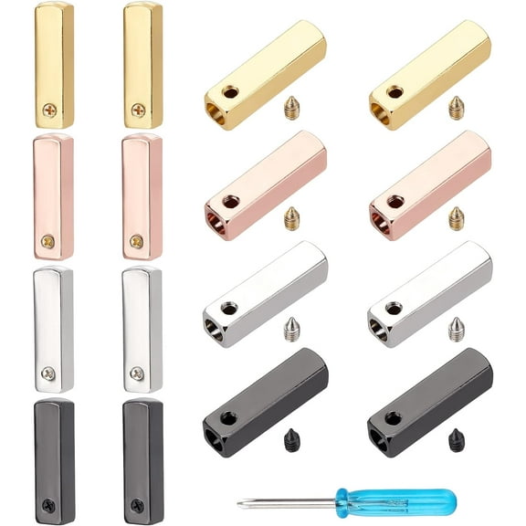 Metal Aglets Shoelace Tips 16pcs Aglets with 4pcs Screwdriver for Shoelaces Shoelace End Caps Screws Aglets Lace Thread Tips Shoe String Tips Head DIY