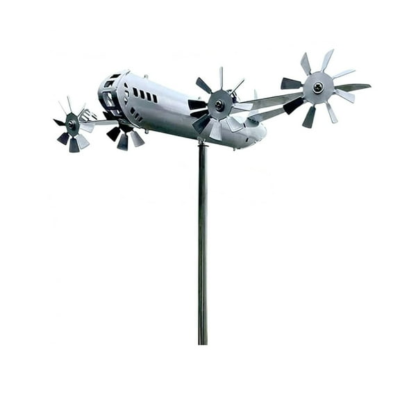 Metal Airplane Windmill Decor - Stainless Steel Construction, Rotating Propellers, Weather-Resistant, Easy to Assemble for Garden and Yard Art