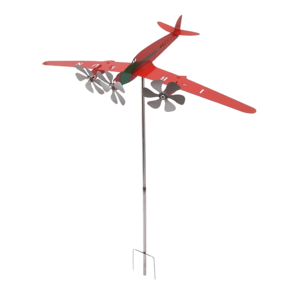 Metal Airplane Windmill, Weather Resistant Kinetic Aircraft Wind Spinner for Garden Yard Decor, Outdoor Artistic Sculpture for Patio Lawn Ornamentation, Red