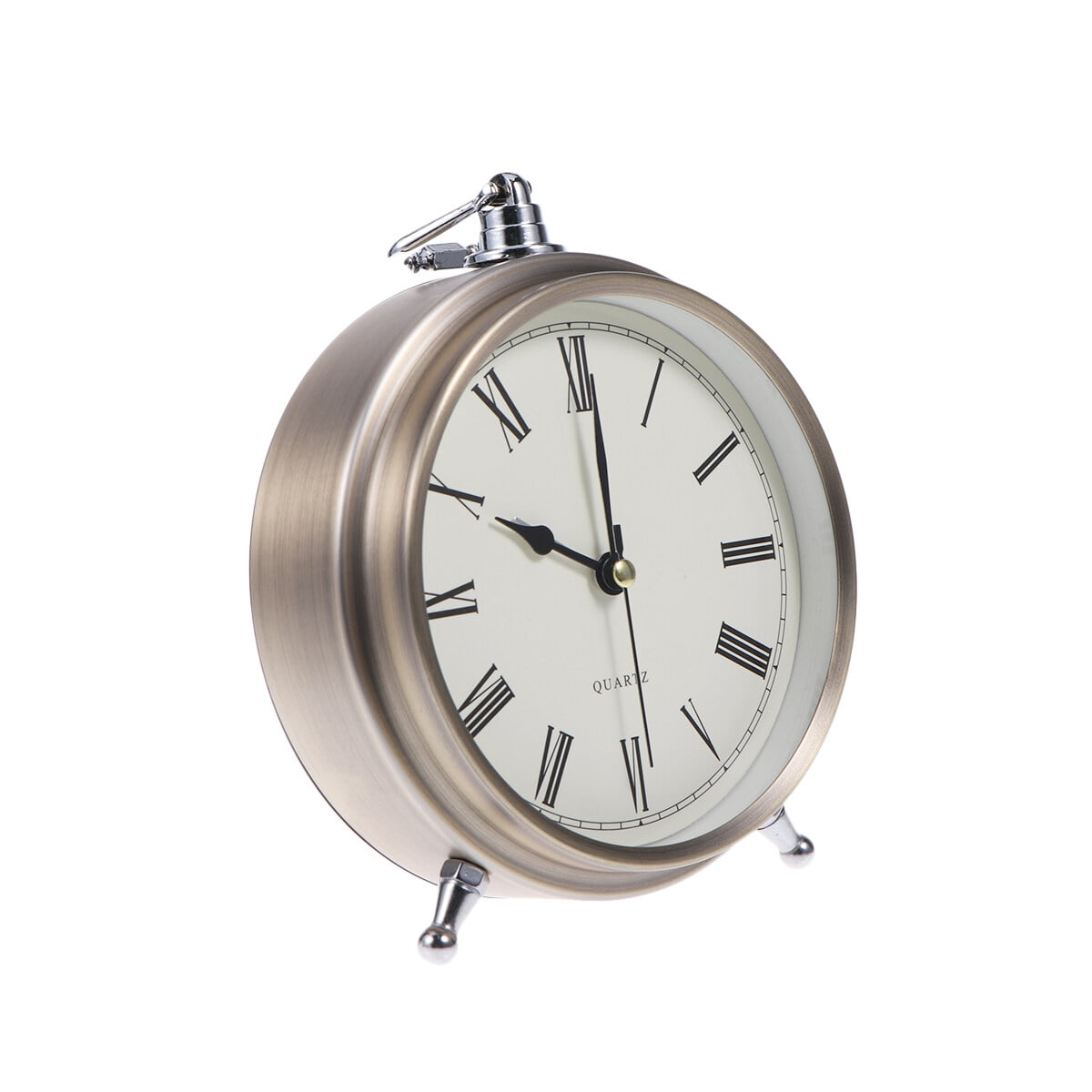 Metal Alarm Clock Roman Numerals Table Bedside Silent Alarm Clock without Battery