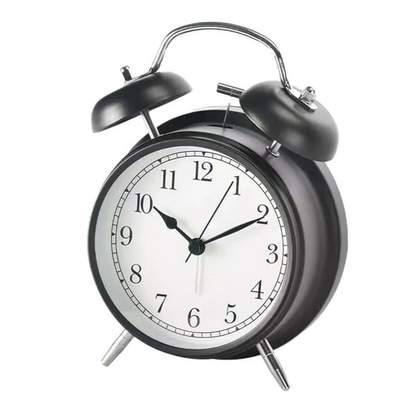 Metal Alarm Clock, Silent Twin Bell Alarm Clock, Small Non-Ticking Nightlight Clock, Black Metal Portable Design