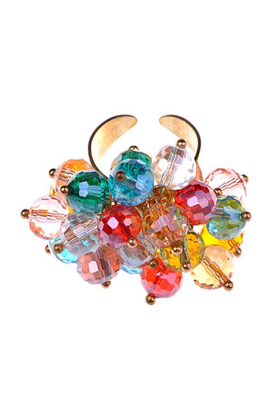 Metal Alloy Adj Ring w Shimmery Warm Tone Beads Golden-Tone