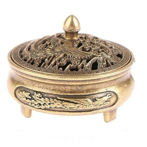 Metal Alloy Incense Burner – Traditional Dragon Phoenix Design Lid, Aromatherapy Holder for Coil & Powder Incense, Home Decor