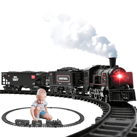 Metal Alloy Model Train Set, Electric Train Toys with Steam Locomotive, Realistic Train Sound, Lights and Smoke Train Set