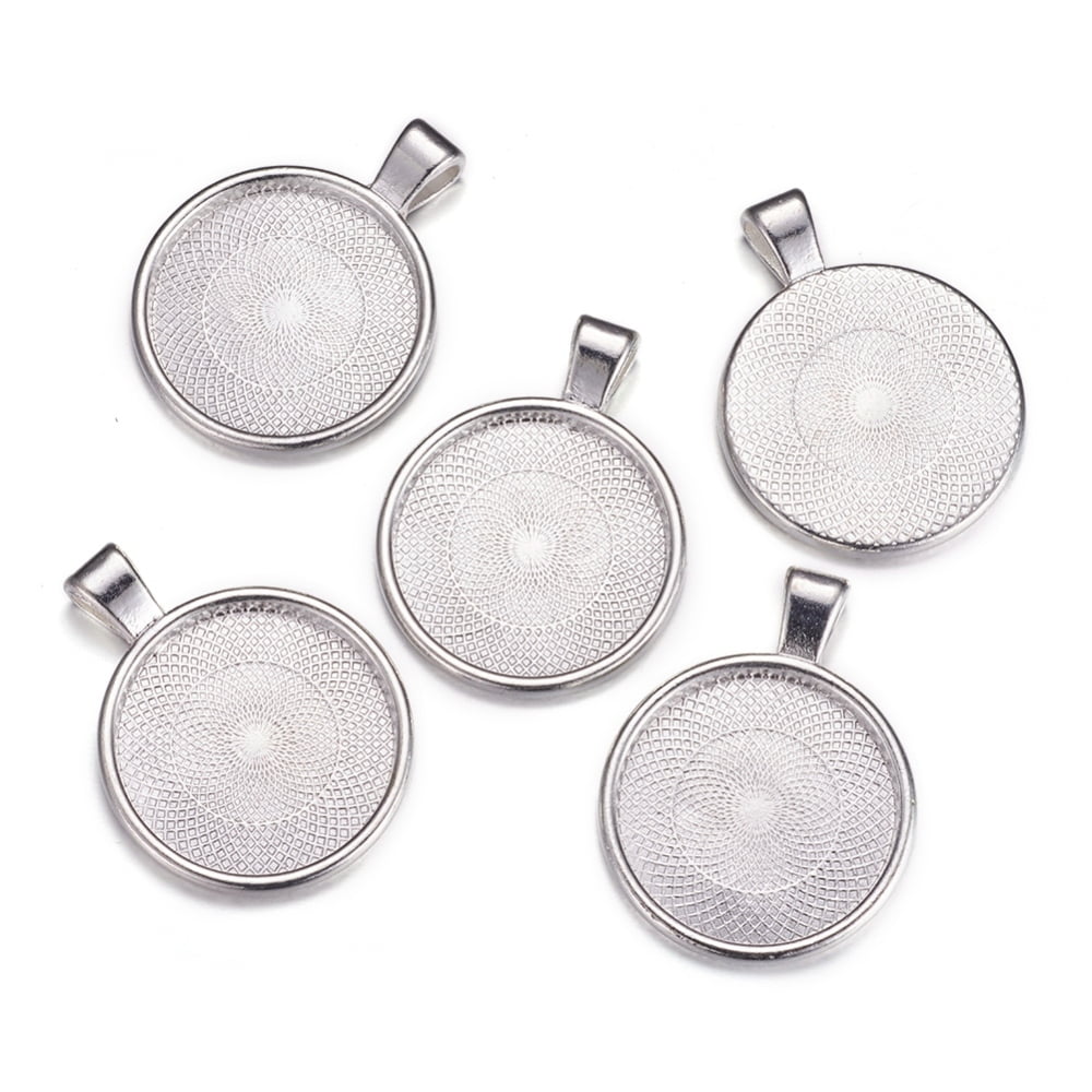 Metal Alloy Pendant Cabochon Settings Plain Edge Bezel Cups DIY Findings for Jewelry Making Platinum Cadmium Free & Lead Free Tray: 24.5mm 37x28x6.5mm Hole: 6x4mm