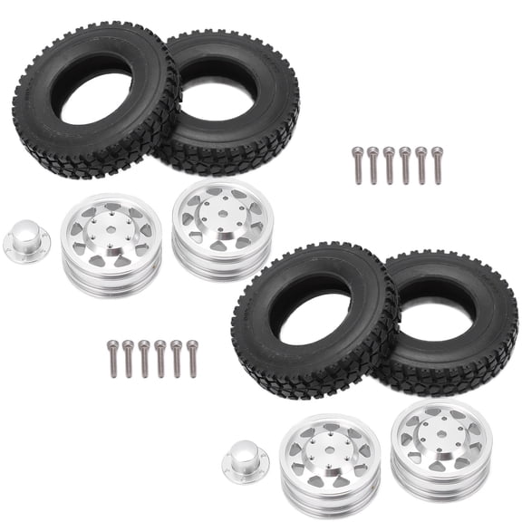 Metal Alloy Rear Wheel Hub Rims with 22mm Width Rear Rubber Loader Wheels for 1/14 TrailerSilver