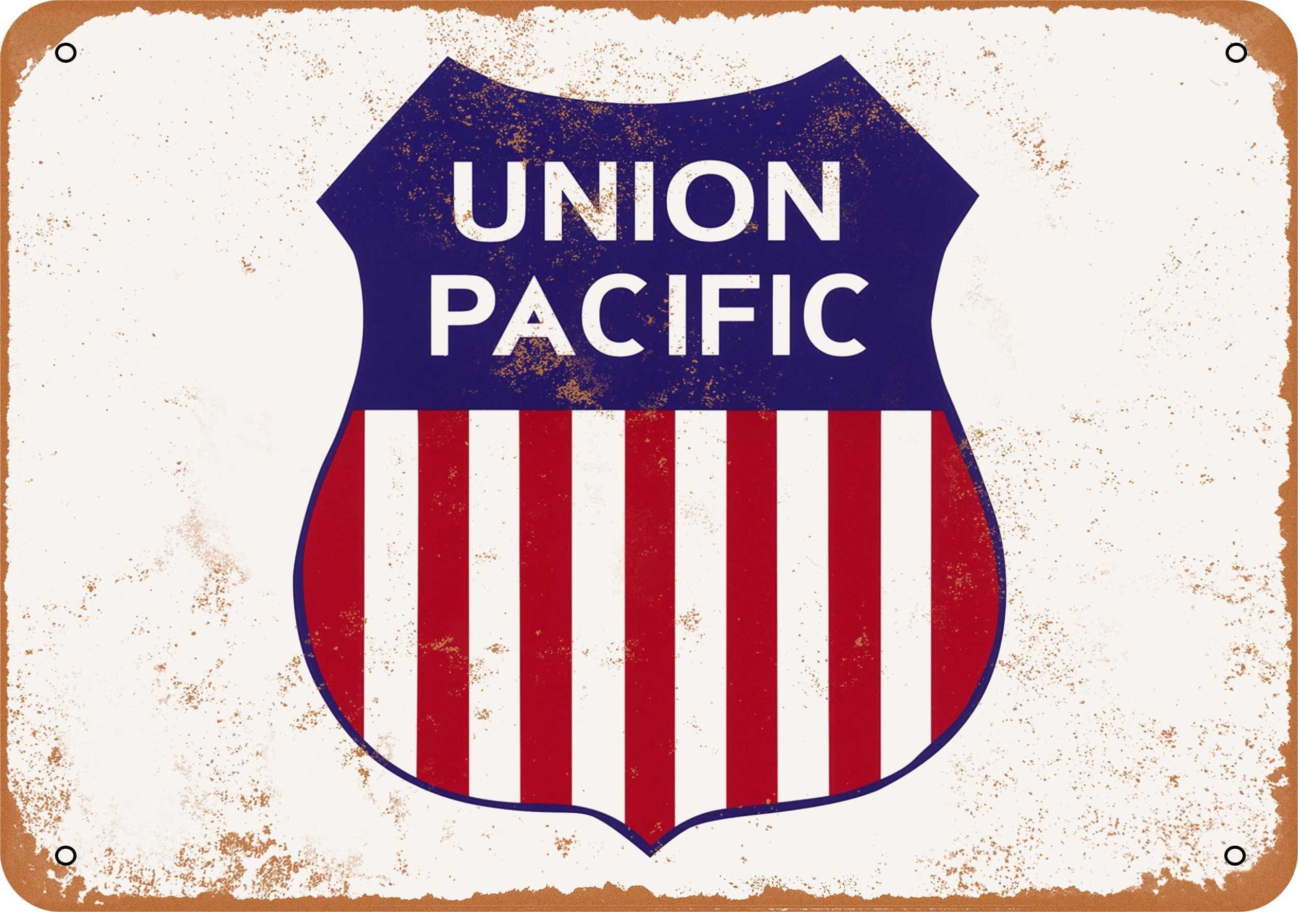 Union Pacific Railway Logo Vintage Rustic Metal Wall Decor Sign, 8x12 Inches