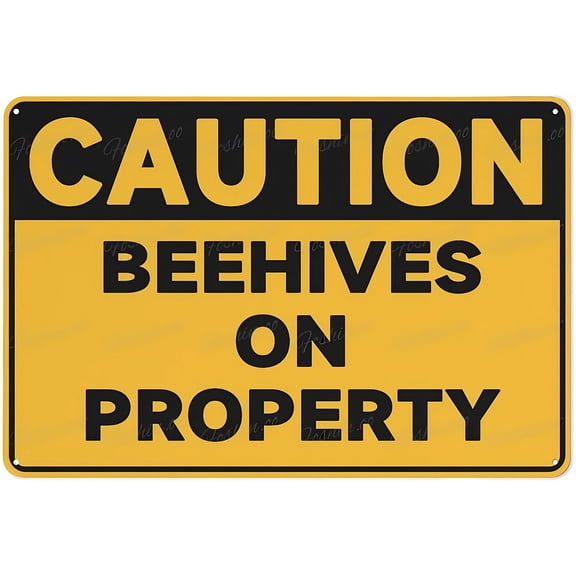 Metal Aluminum Caution Beehives On Property Sign - 8"x12" Sign With Symbol Aluminum UV Printed 4 Pre-Drilled Holes for Car Business Home Office Indoor Outdoor, Yard, Bee Safety