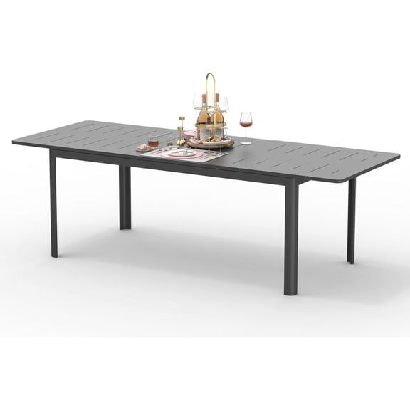 Metal Aluminum Patio Table For 6-8, Expandable Rectangular Outdoor Dining Table, Rust And Weather , Easy To Assemble Vacuum Clean, Fascinating Porch Lawn Garden Bistro Made Of Aluminum, 6-8 Person
