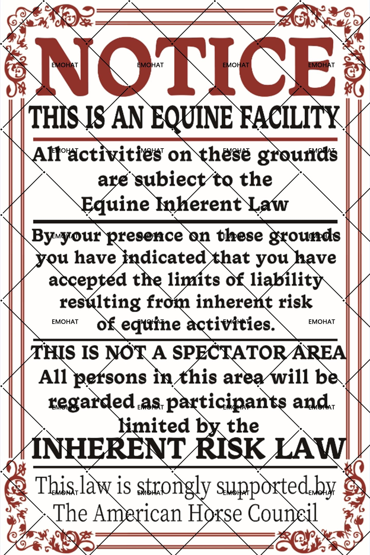 Price Tracking For: Supplemental Equine Liability Sign Warning Statute Horse Barn Stable Farm Signs B00aizyzqm - View #6