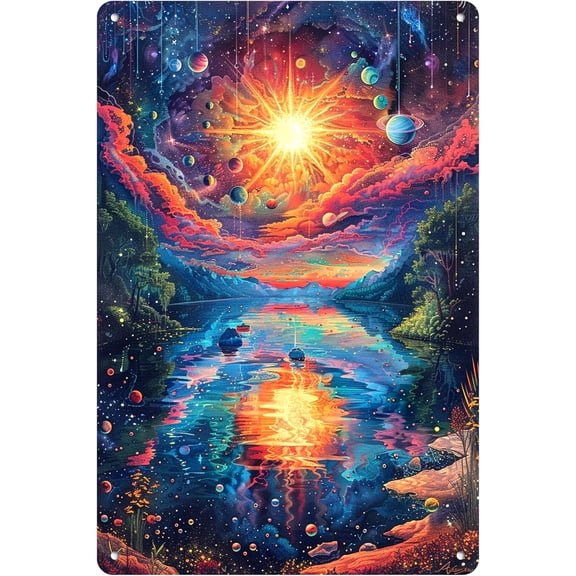 Metal Aluminum Universe Sun Sign Tin Wall Art Plaque for Cafe Office Bar Club Living Room Garden Farmhouse Decor 8 x 12 Inch