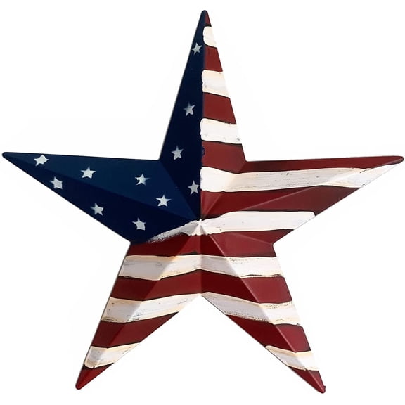 Metal American Flag Barn Star Decor Patriotic Mounted 3D Wall Art July of 4th Decoration