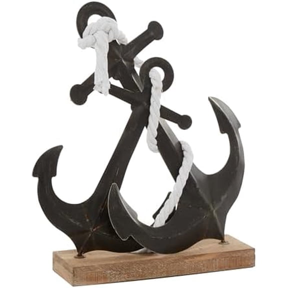 Metal Anchor rative Sculpture Home r Statue, Accent Figurine 15" x 5" x 16", Black