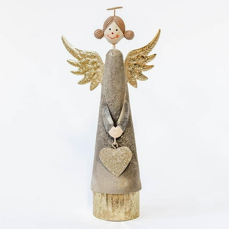 Metal Angel Holding A Heart Figurine