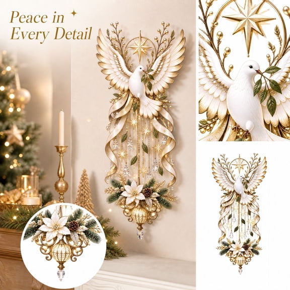 Metal Angel Wings Wall Decor 2D Flat Iron Bird Silhouette Hanging Plaque with Botanical Leaves and Stars for Living Room Bedroom