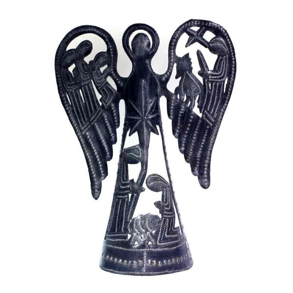 Metal Angel with Nativity Scene 12 inch Tree Topper Croix des Bouquets