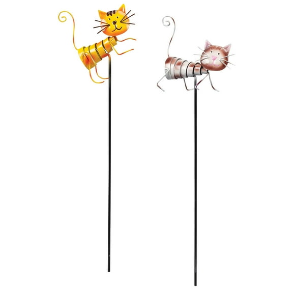 Metal Pet Garden Stakes - 2 Pack | Spiral Cat Decor | 3D Details | Easy Setup Outdoor Yard Art by Fox River Creations