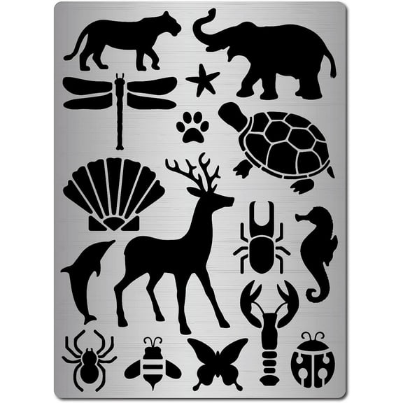 Metal Animal Stencil Ocean Sea Turtle Seahorse Starfish Elephant Deer Leopard Spider Butterfly Templates Painting Reusable Stencils for Painting Wood Burning Pyrography and Engraving