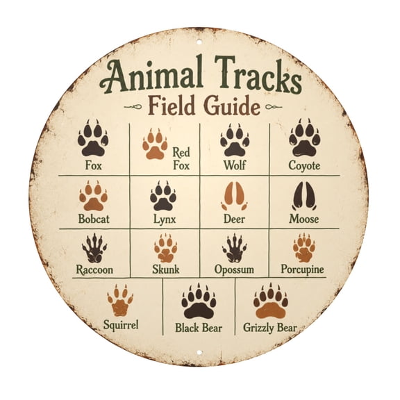 Metal Animal Tracks Field Guide Wall Decor Sign, 8x8 Inch, Rustic Vintage Style, Plaques & Signs with Pre-Drilled Holes for Easy Hanging, Indoor/Outdoor Use