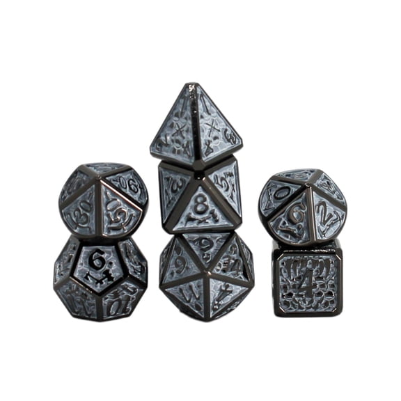 Metal Antique Silver and White Web Dice Set with Display Box
