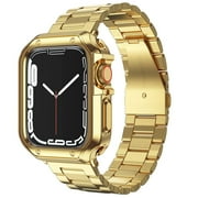 LIGUANG Metal Apple Watch Band 42mm 44mm 45mm Stainless Steel Strap with TPU Cover, WristBand Link Bracelet Chain for iWatch Series 7 6 5 4 3 2 1 SE