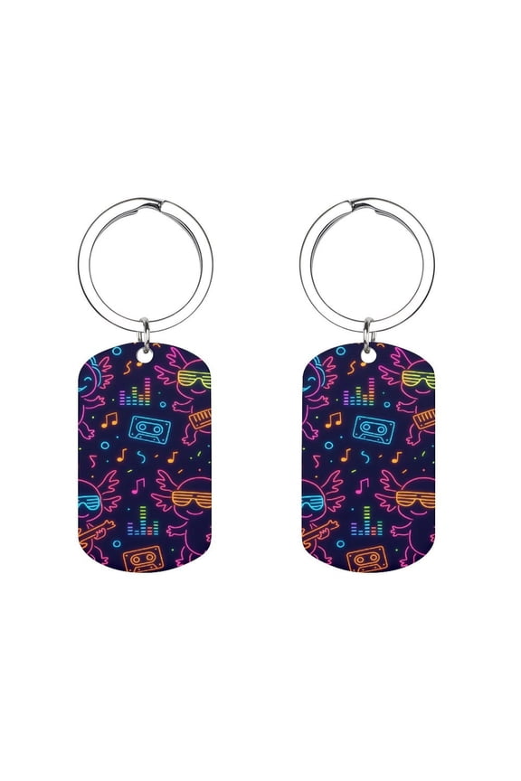 Metal Arc Design Keychain 1.12in Stainless Steel Material Material Solid Smooth Without Trace Neon Party Axolotls - 80s Synthwave