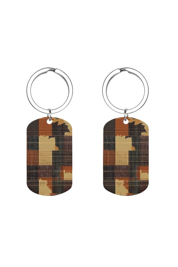 Metal Arc Design Keychain 1.12in Stainless Steel Material Material Solid Smooth Without Trace Plaid Fall Camo Brown_1