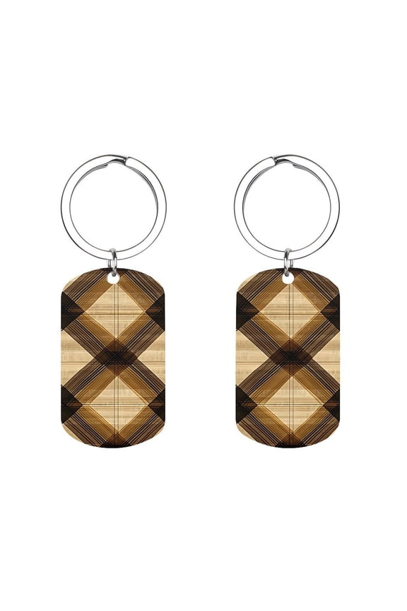 Metal Arc Design Keychain 1.12in Stainless Steel Material Material Solid Smooth Without Trace Plaid Fall Camo Brown_2