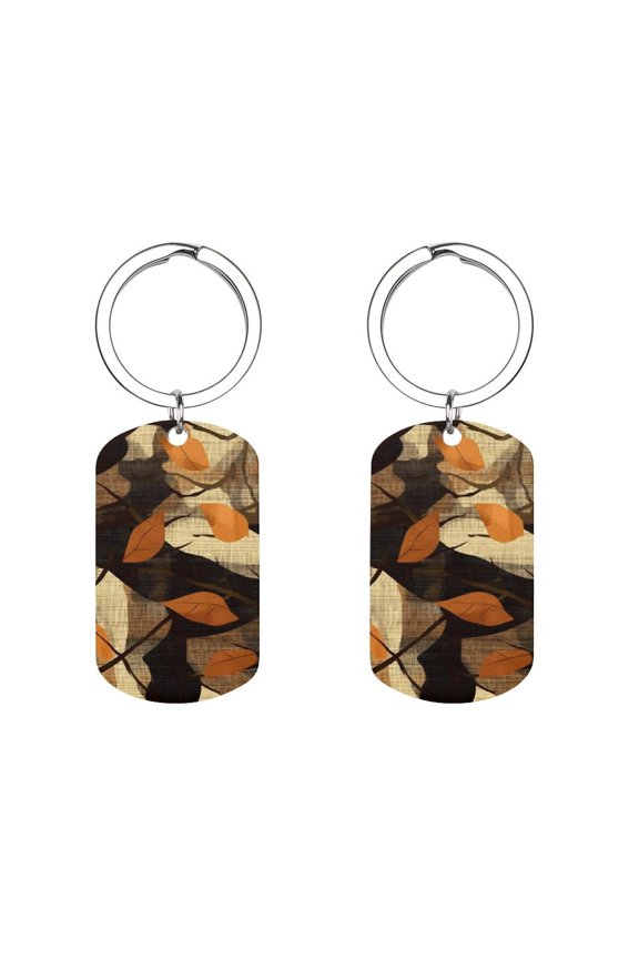Metal Arc Design Keychain 1.12in Stainless Steel Material Material Solid Smooth Without Trace Plaid Fall Camo Brown_3