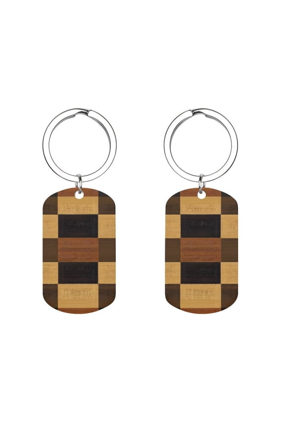 Metal Arc Design Keychain 1.12in Stainless Steel Material Material Solid Smooth Without Trace Plaid Fall Camo Brown_4