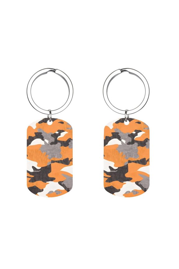 Metal Arc Design Keychain 1.12in Stainless Steel Material Material Solid Smooth Without Trace Texture Camo Army Orange_1