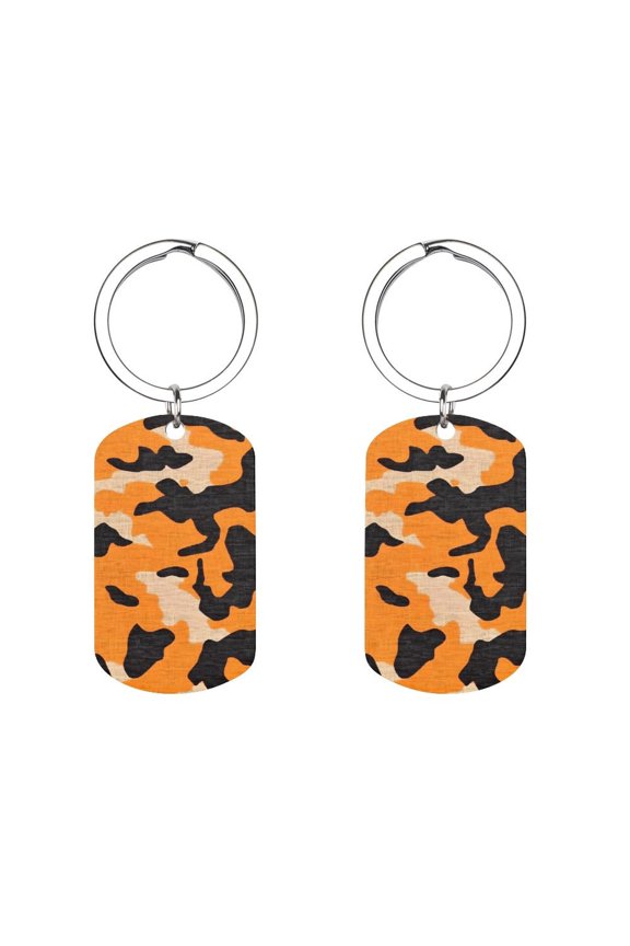 Metal Arc Design Keychain 1.12in Stainless Steel Material Material Solid Smooth Without Trace Texture Camo Army Orange_4