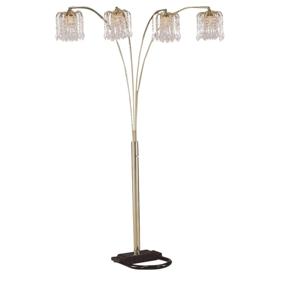 Metal Arc Floor Lamp with 4 Hanging Crystal Lights Black and Gold