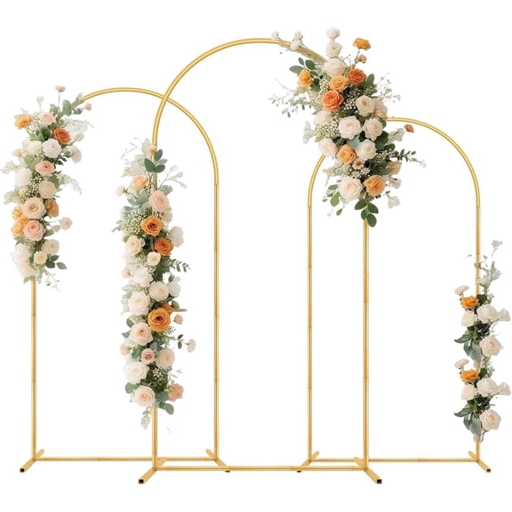 Metal Arch Backdrop Stand 4FT, 5FT, 6FT Set of 3 Gold Wedding Arch Stand with Stable Base,Balloon Backdrop Stand for Wedding Ceremony Birthday Party Bridal Baby Shower Banquet Decoration.