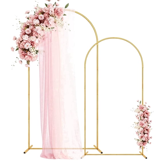 Metal Arch Backdrop Stand 7.2FT, 6FT Set of 2 Gold Wedding Arch Stand with Stable Base,Balloon Backdrop Stand for Wedding Ceremony Birthday Party Bridal Baby Shower Banquet Decoration.