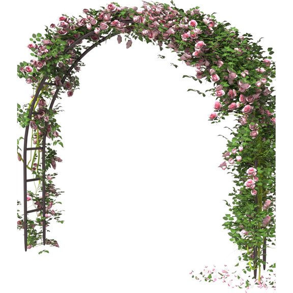 Metal Arch Backdrop Stand 7Ft Wide 7.7Ft High, Wedding Arch Frame for Wedding Decorations, Balloon Arch Stand with Base for Ceremony, Outdoor Garden Arch Trellis for Climbing Plants, Black